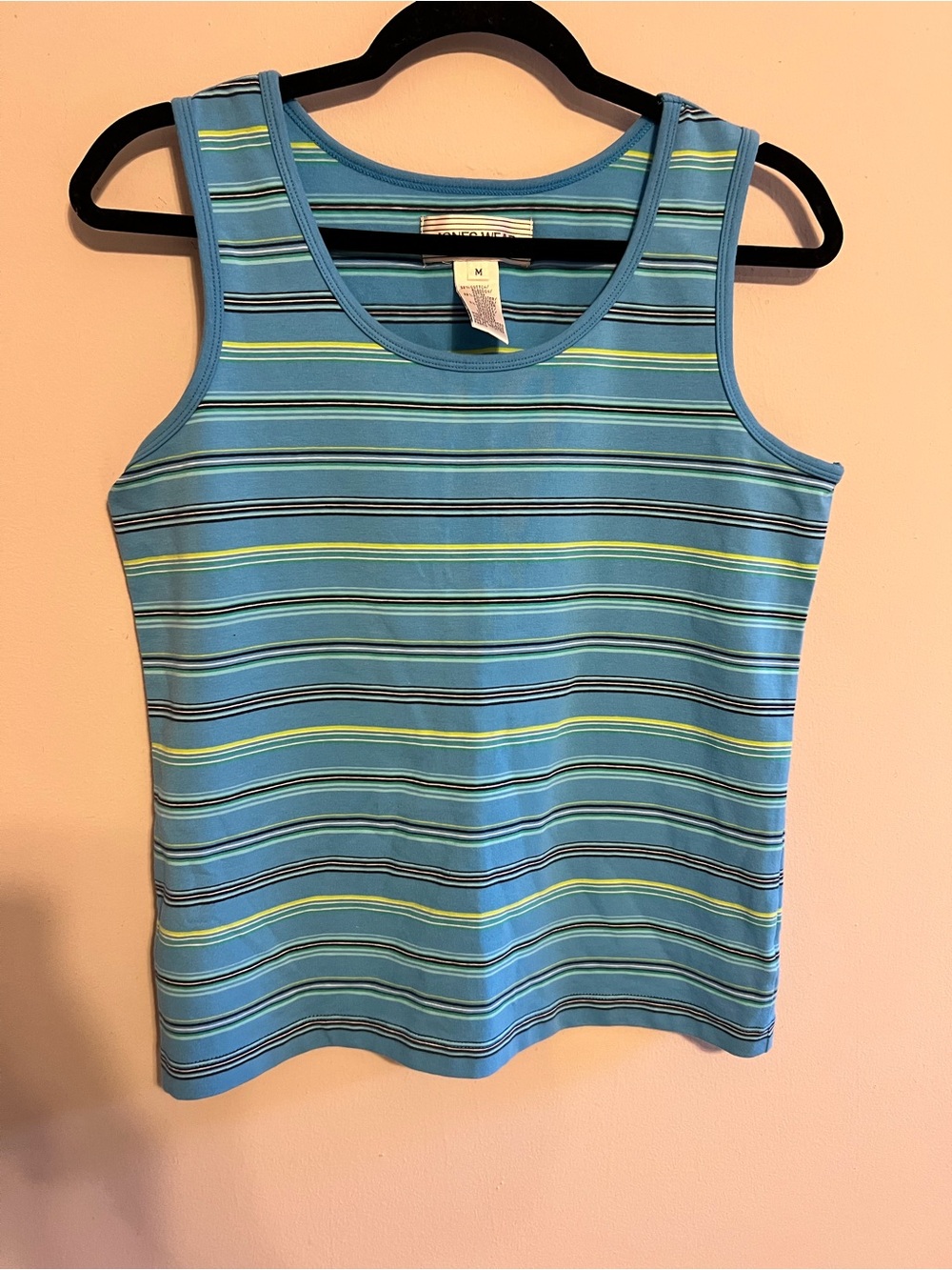 Jones Wear Blue Striped Tank with Yellow and Navy Accents